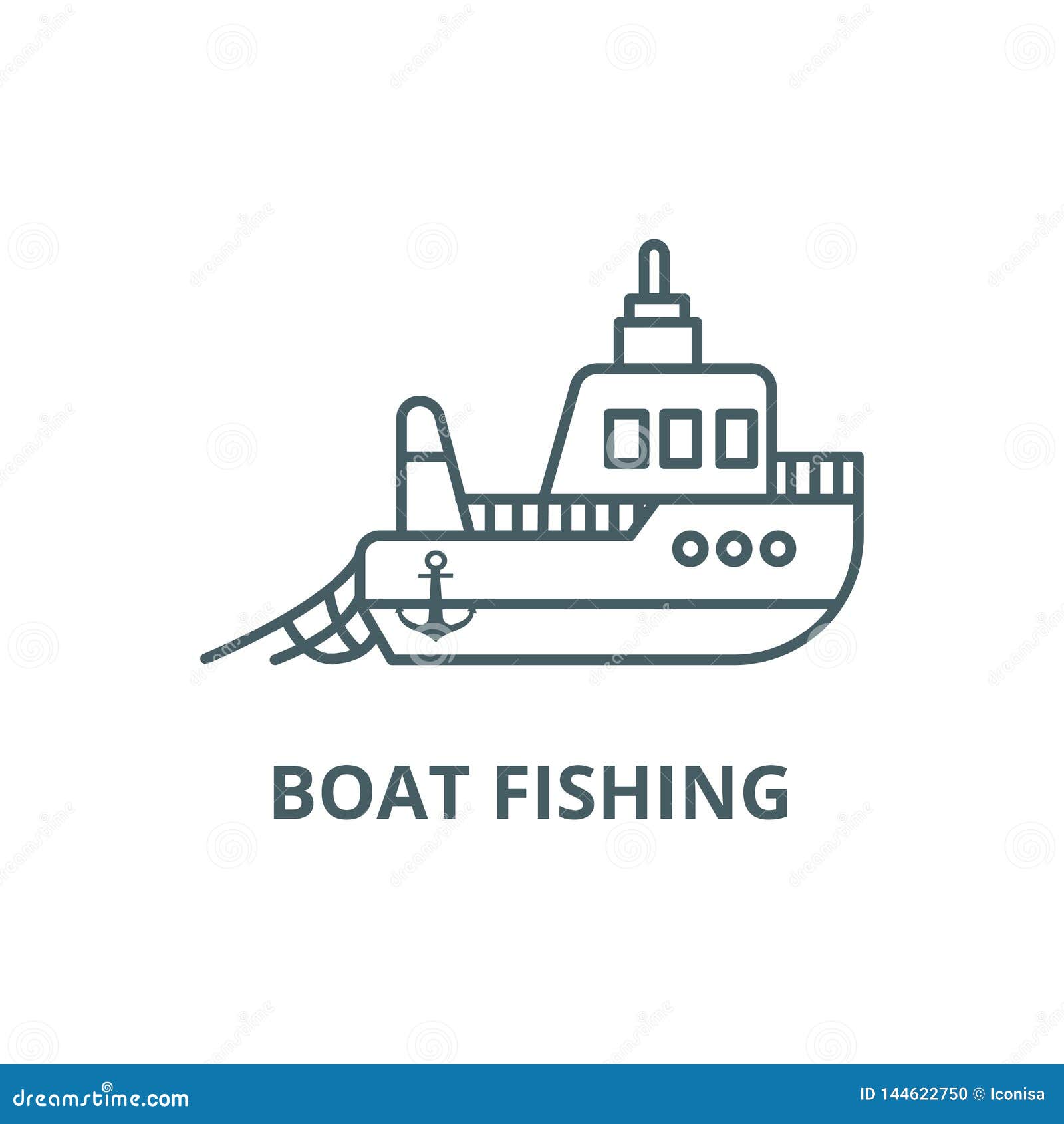 Download Boat Fishing Line Icon, Vector. Boat Fishing Outline Sign ...