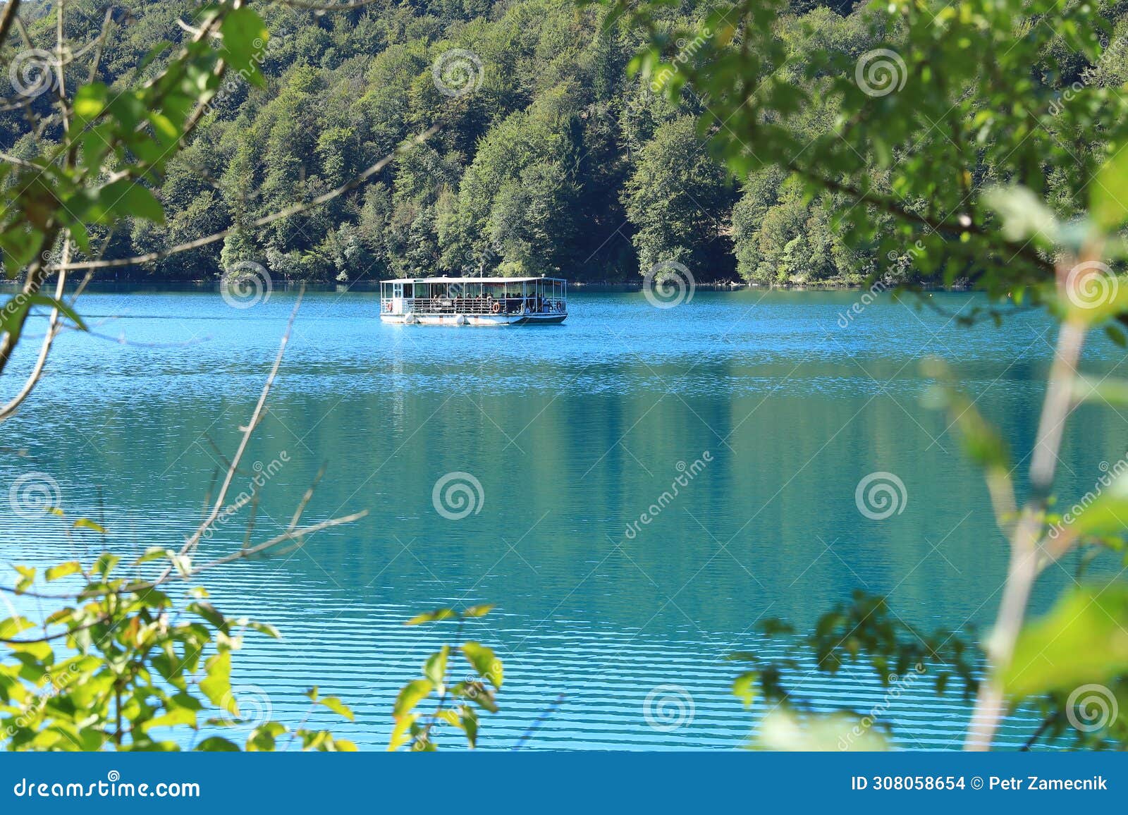 boat on lake jezero kozjak on plitvicka jezera in croatia