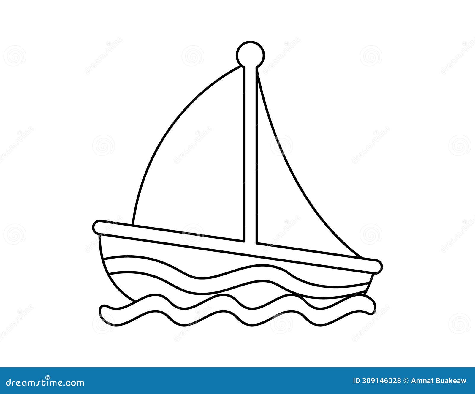 Boat Outline for Coloring Book Template, Boat for Kids Illustration Boat Outline for Coloring Book Template, Boat for Kids Illustration
