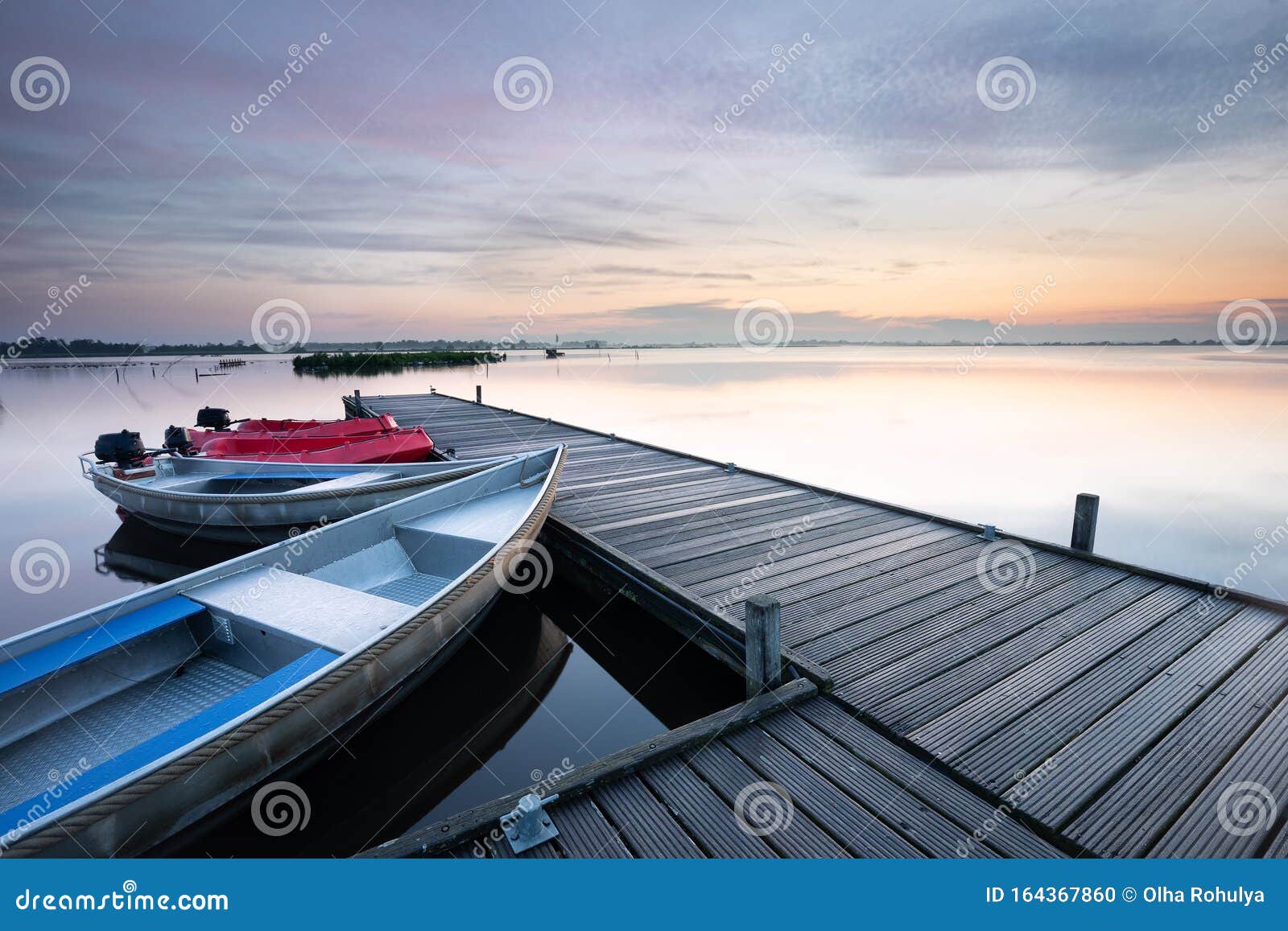 Boat at Pier on Big Lake during Sunrise Stock Photo Image of sunrise
