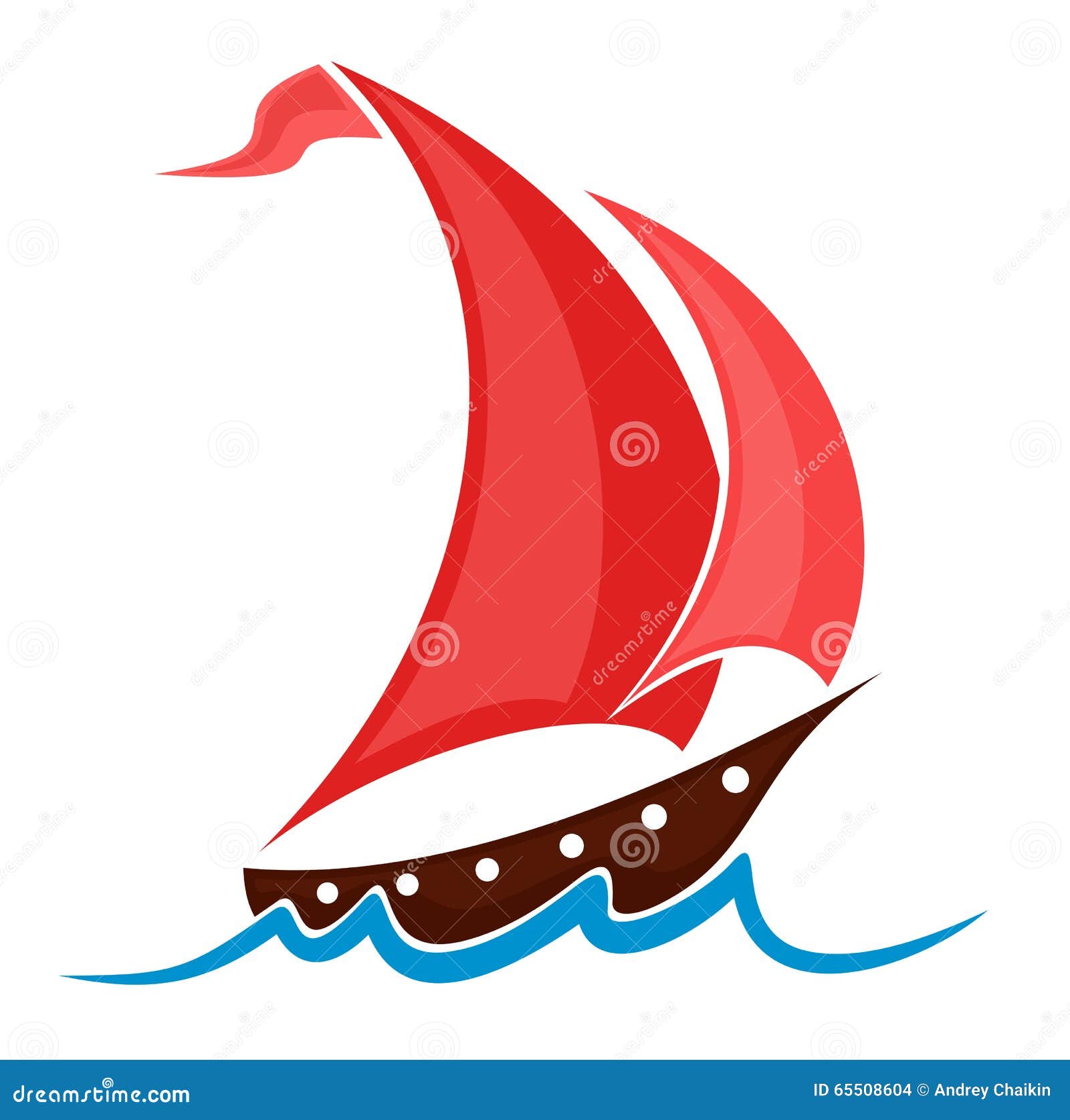 Boat with red sails. stock vector. Illustration of vessel 65508604