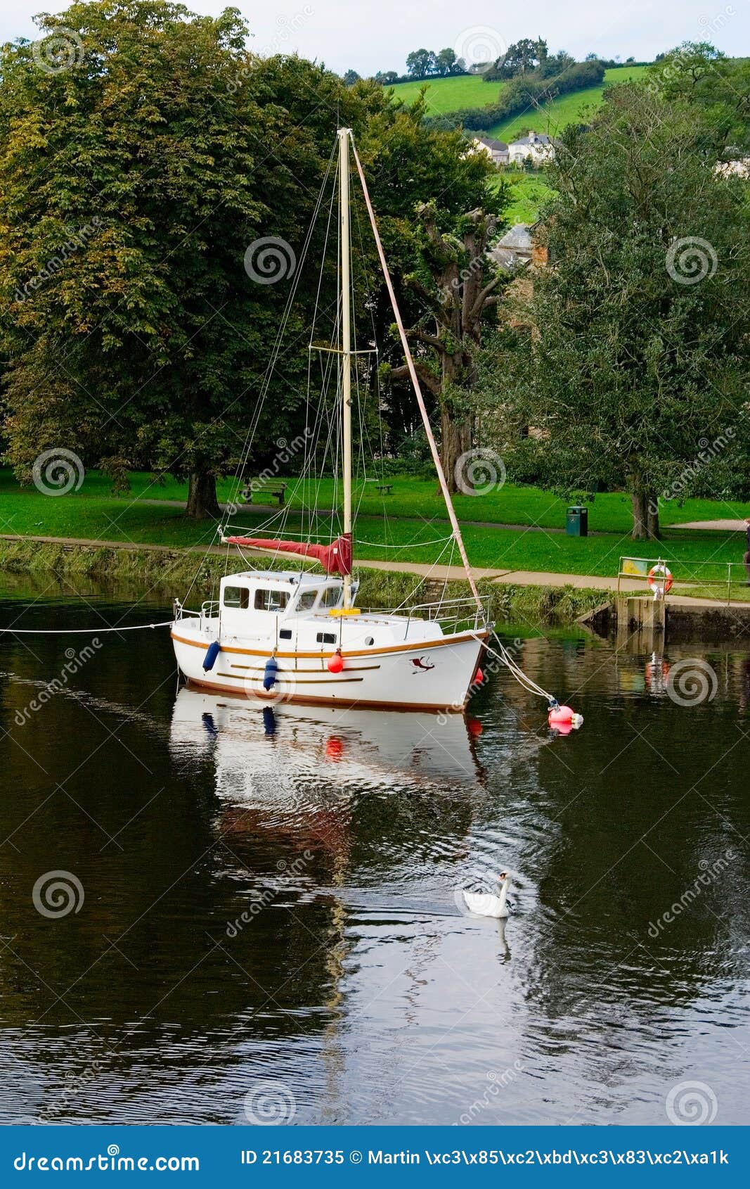 Boat on a River Dart in Devon Stock Image - Image of cloudy, water