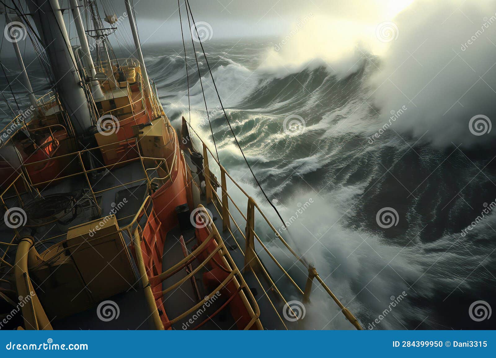 A Boat S Battle with Towering Waves in Rough Seas Stock Illustration