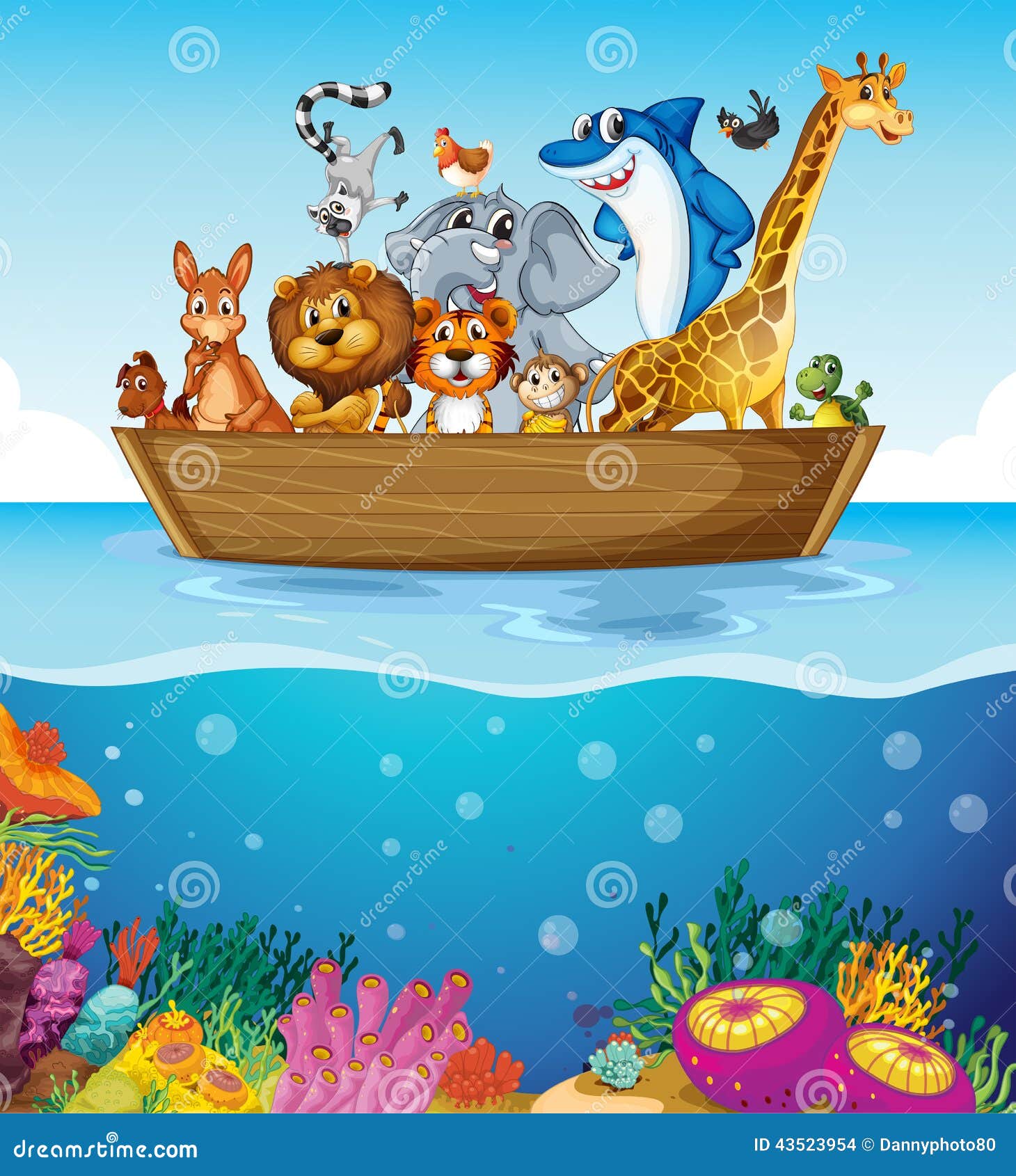 A Boat At The Sea With Animals Stock Vector - Image: 43523954