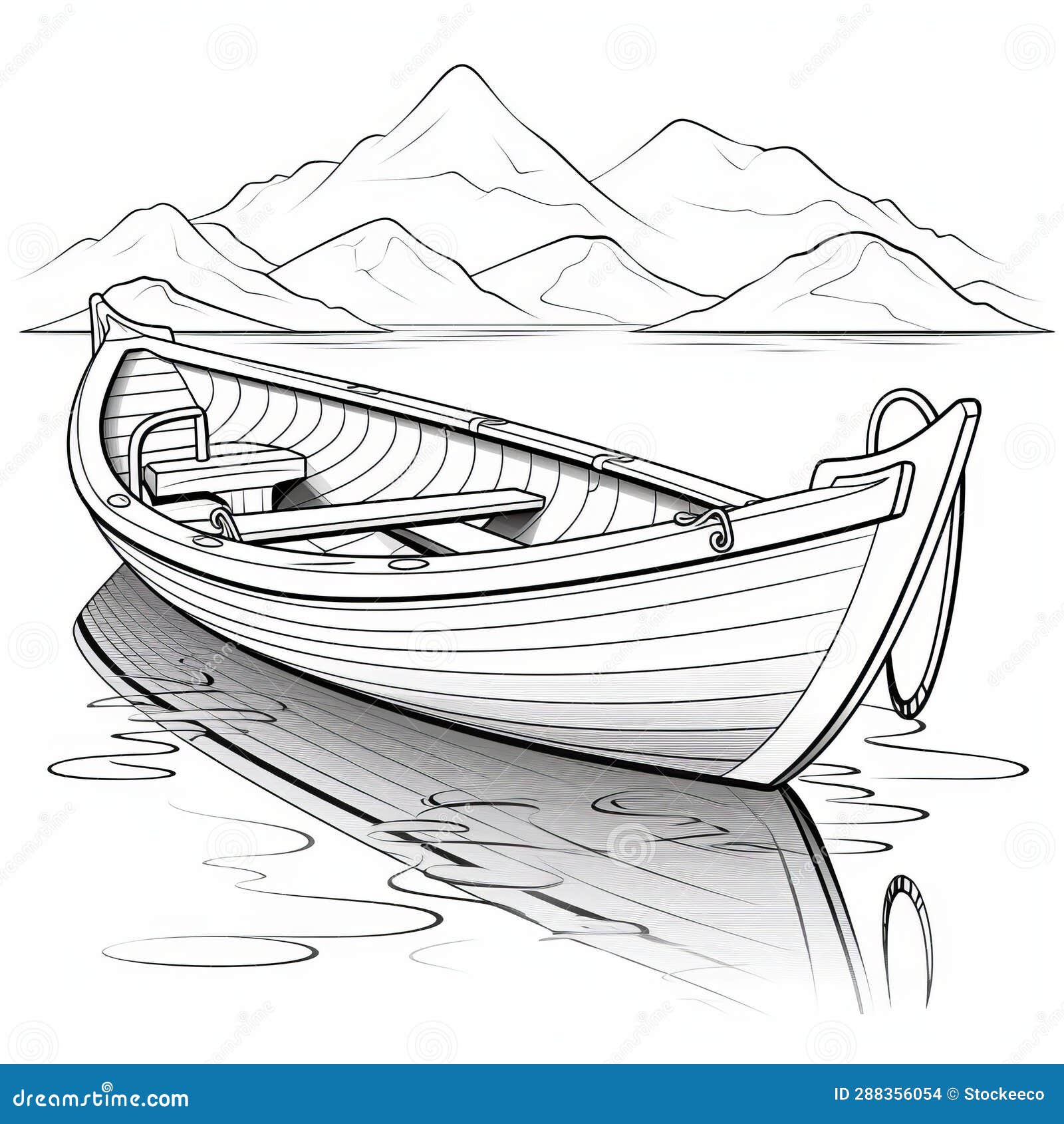 cartoon style rowing boat  on calm waters