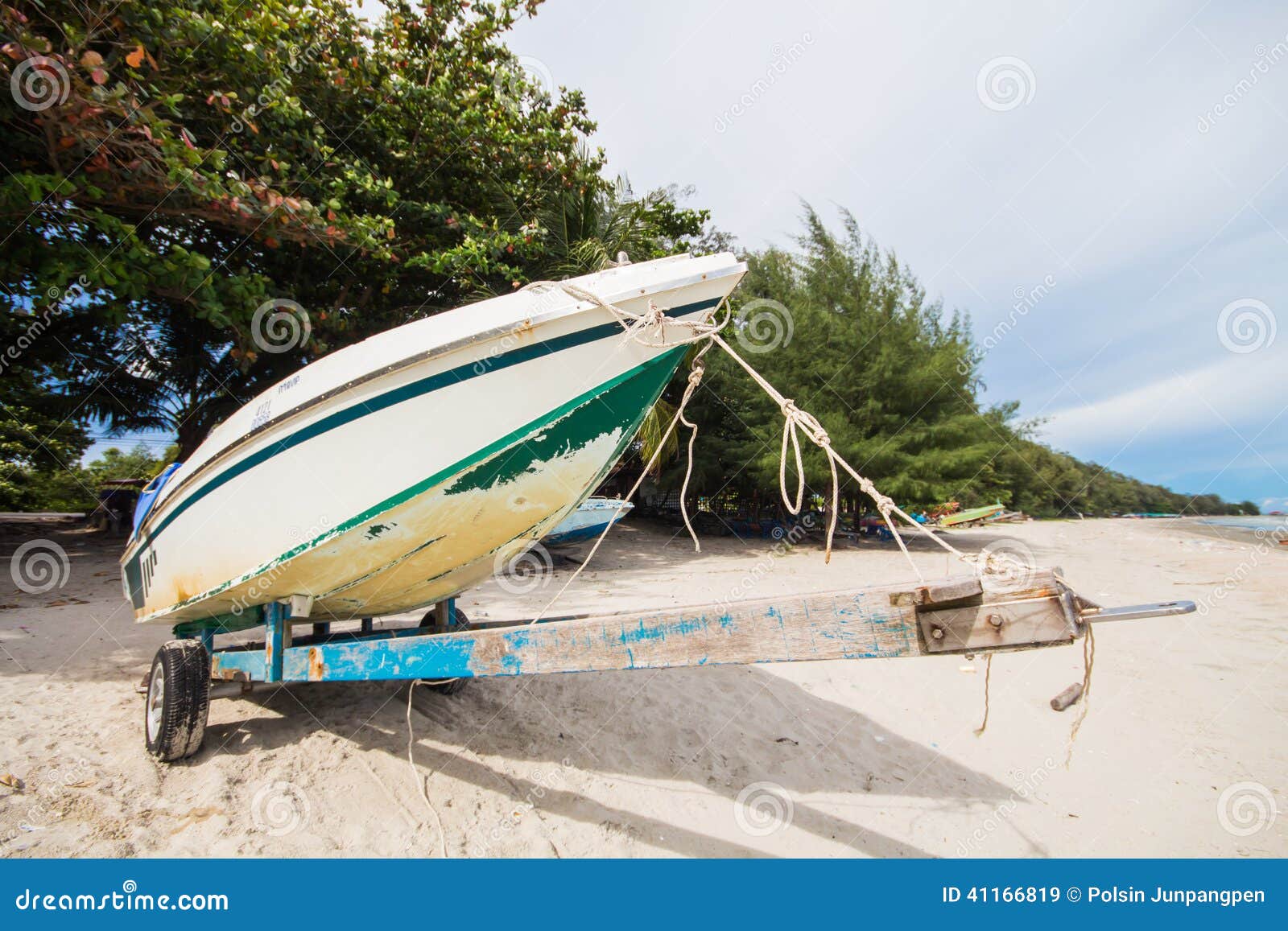 Boat on Trailer on the Beach Stock Image Image of sunset, asian 41166819