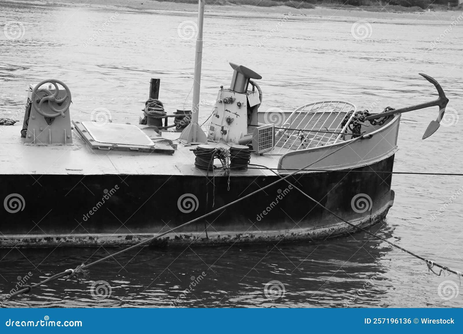 A Boat in the Water with Equipment on it Stock Photo Image of anchor, harbor 257196136