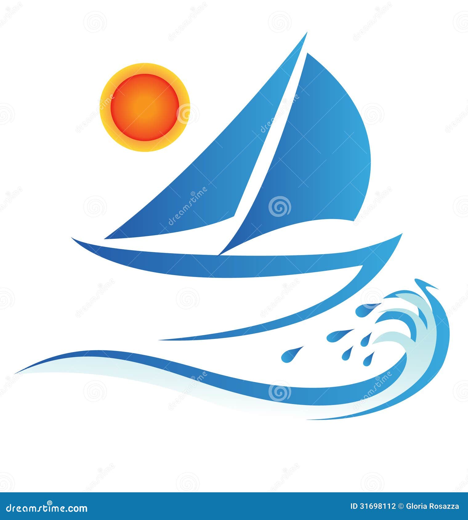 boat waves and sun stock illustration. illustration of