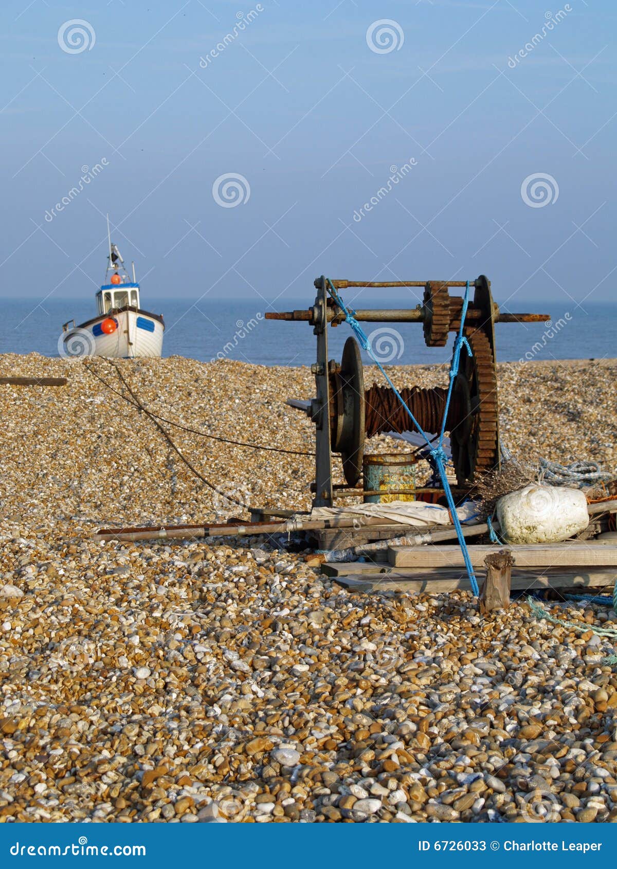 Boat and winch on beach stock image. Image of colors, ship 6726033