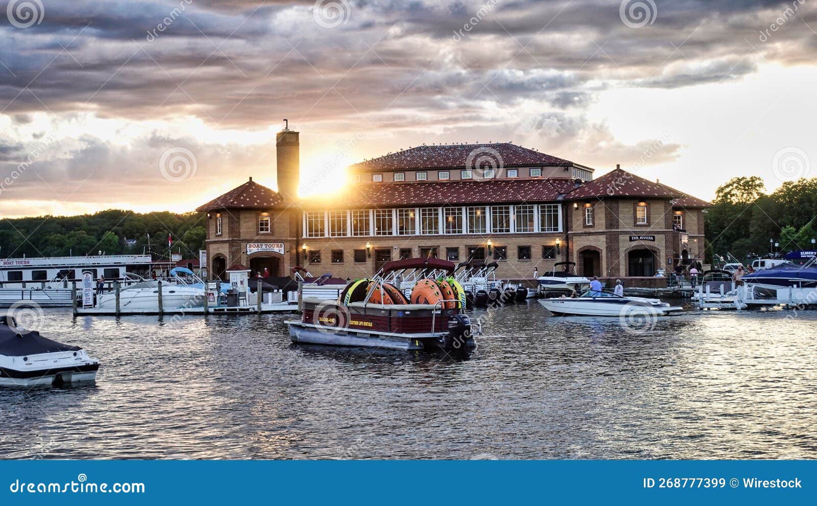 Boathouse at Lake Geneva Under a Gloomy Sky Editorial Stock Image