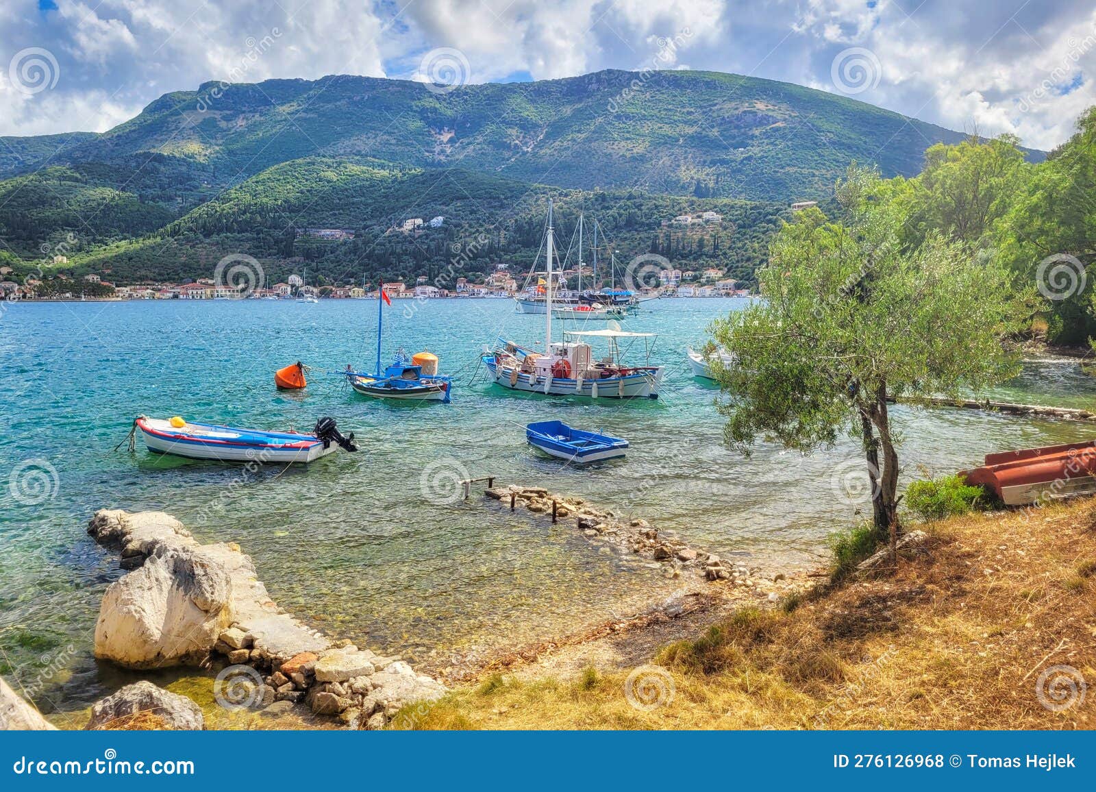 Boats in a Beautiful Bay, Ithaka Island, Greece Stock Photo - Image of ...
