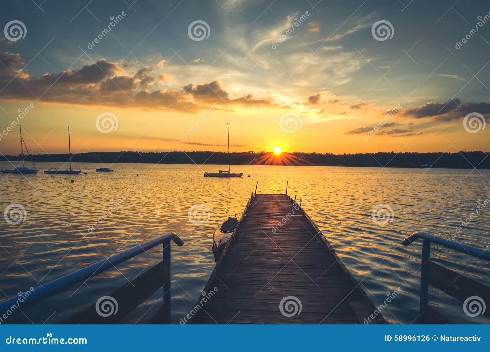 Boats in lake. stock photo. Image of pier, clouds, water 58996126
