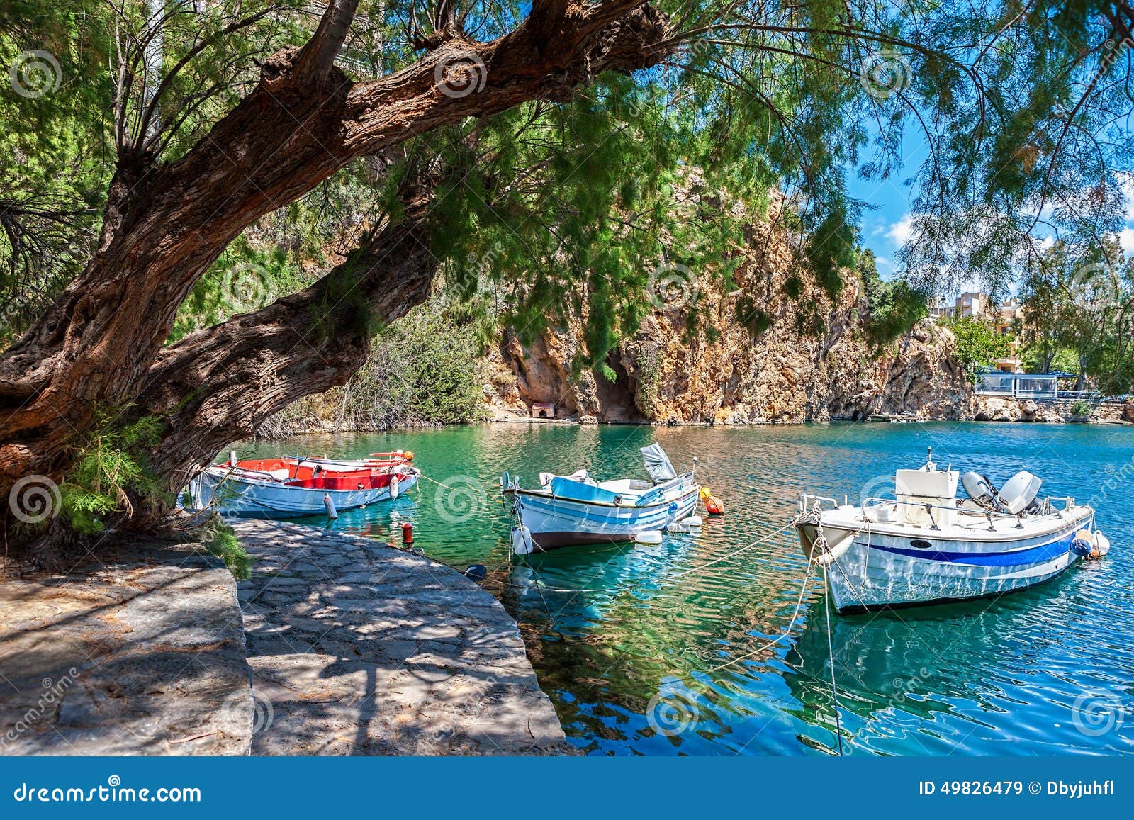 boats on lake voulismeni. agios nikolaos, crete