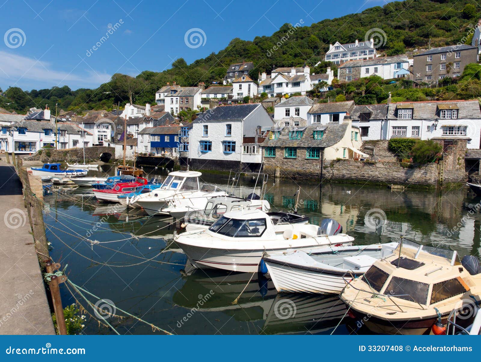 Boats Moored In Harbour Polperro Cornwall England UK ...