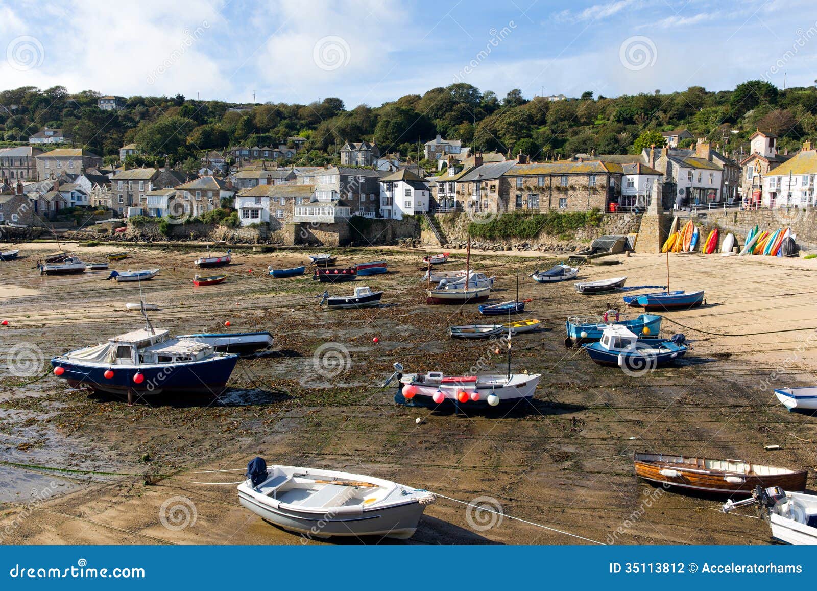 Boats In Mousehole Harbour Cornwall England At Low Tide ...