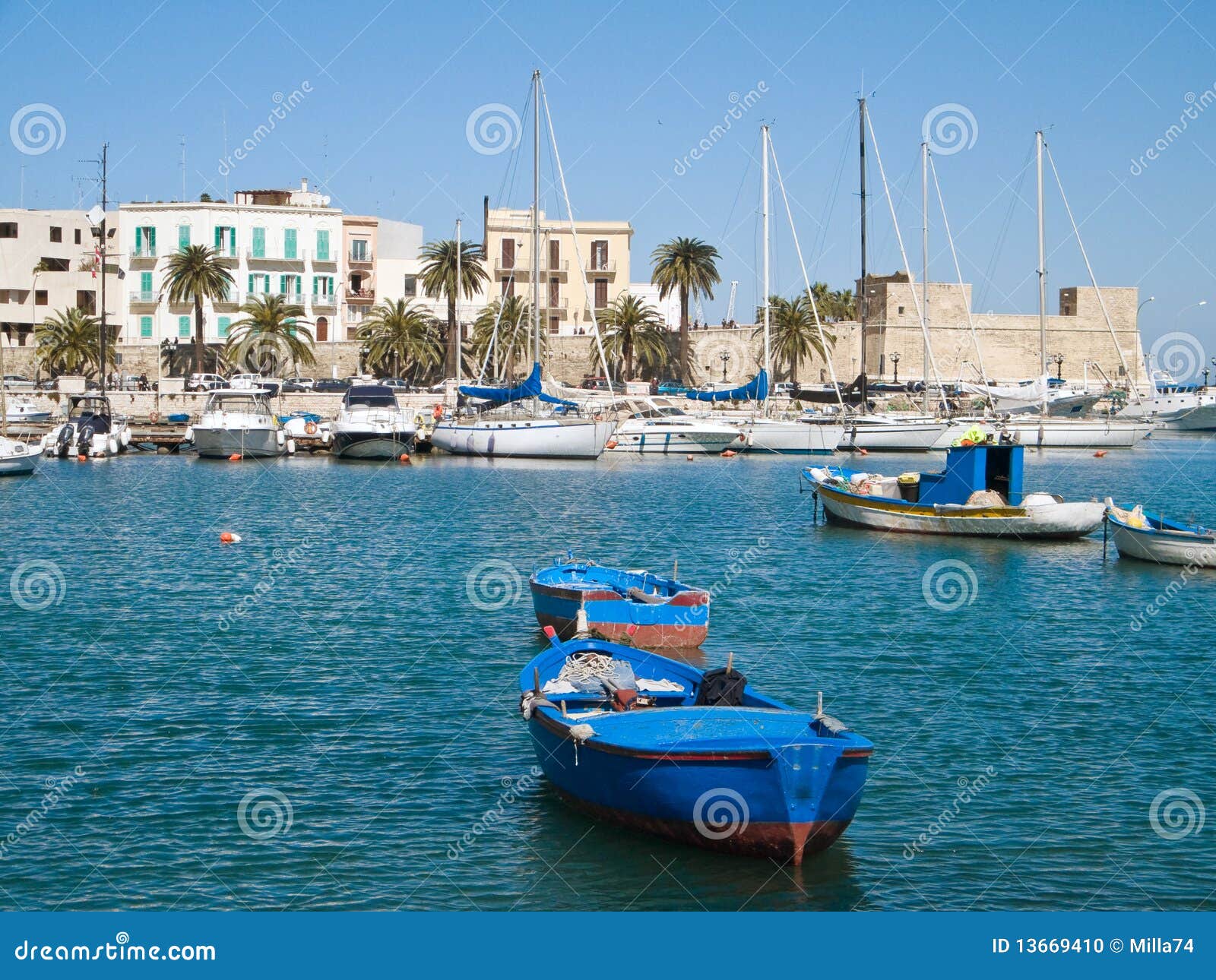 boats at the old port of bari. apulia.