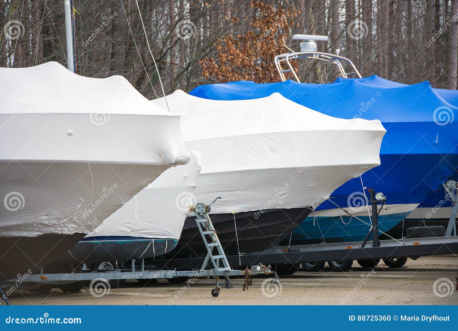 Boats Protected by Shrink Wrap Stock Photo Image of vessel, waterproof 88725360