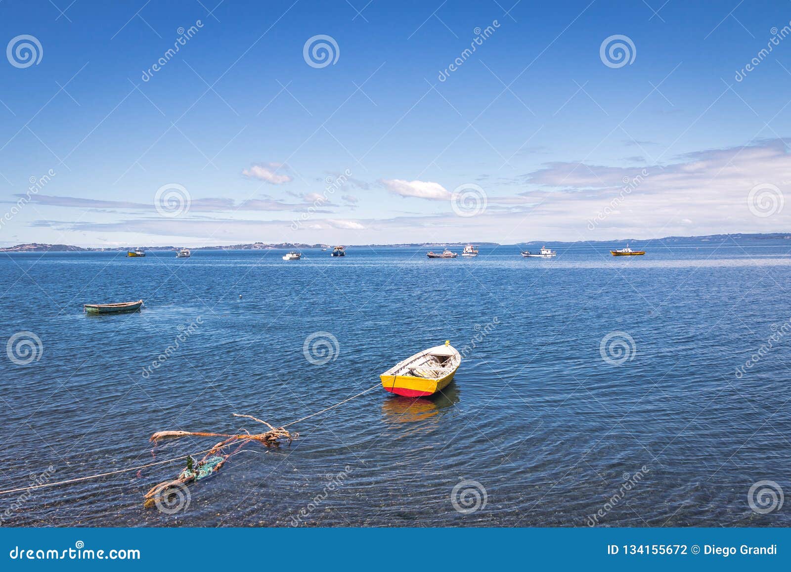 boats at tenaun bay - tenaun, chiloe island, chile