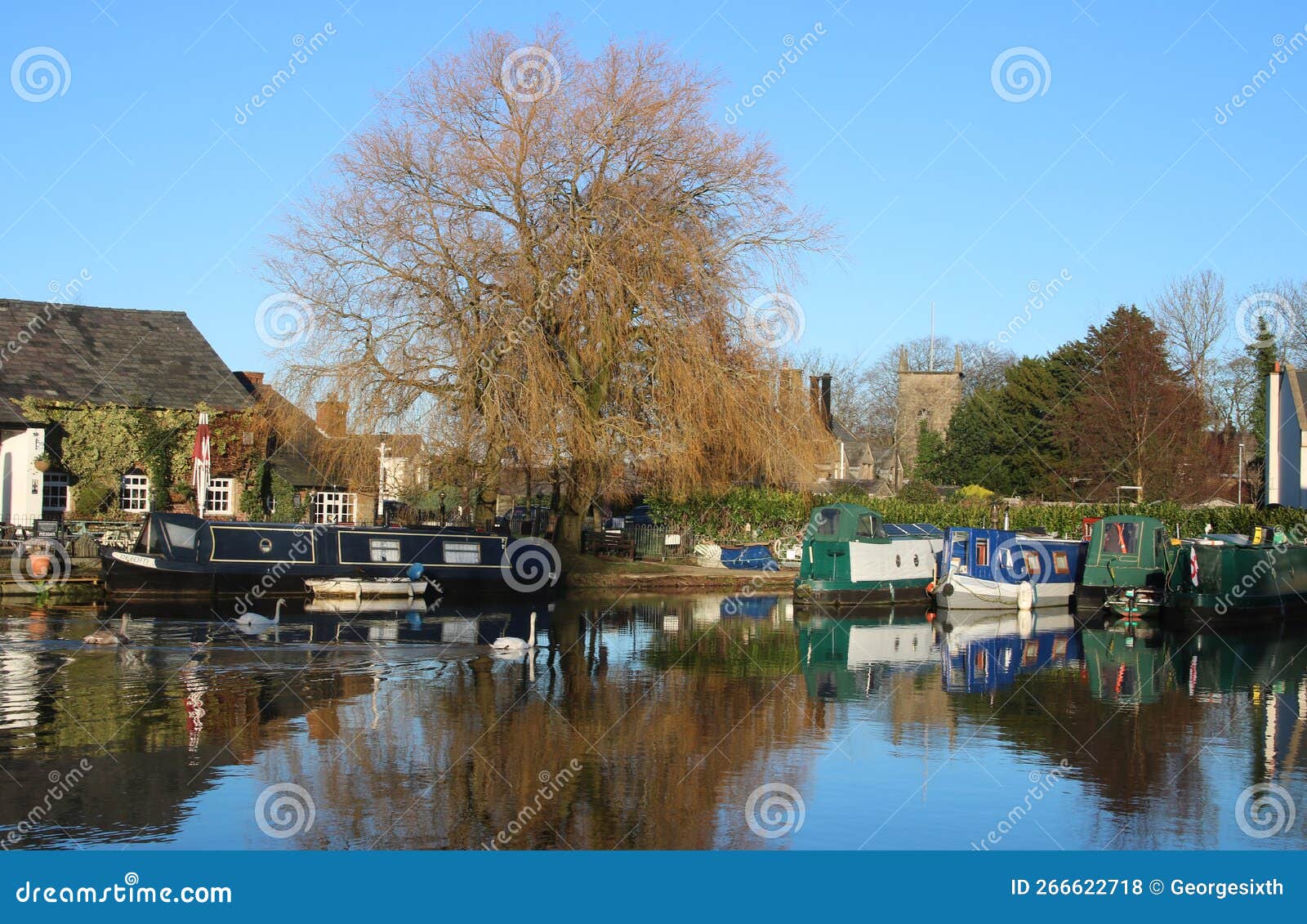 Boats Tithe Barn Basin, Lancaster Canal, Garstang Editorial Stock Photo