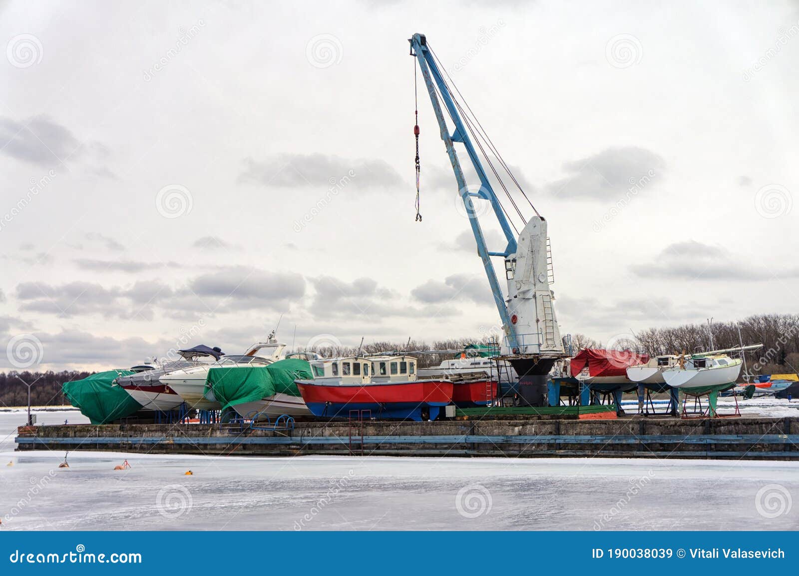 Boats in winter storage stock image. Image of coast 190038039