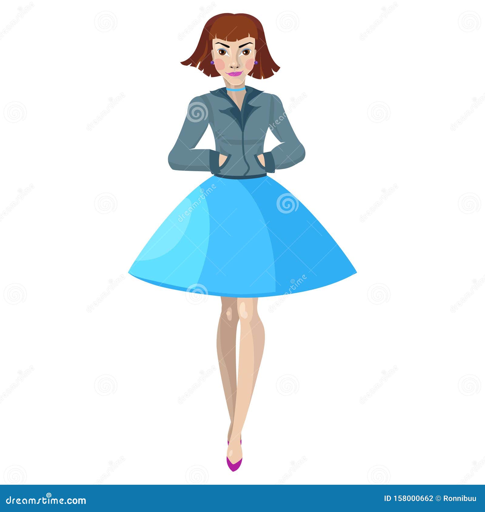 Bob Hair Woman in Jacket and Short Skirt. Vector Illustration Stock Vector  - Illustration of brown, lifestyle: 158000662