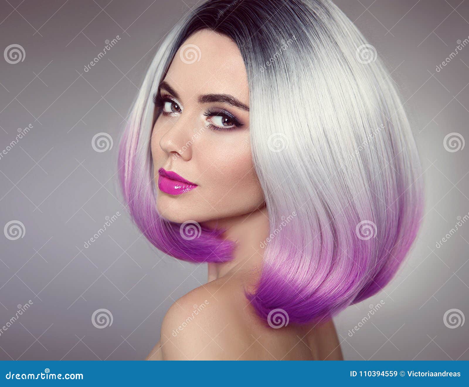 bob hairstyle. colored ombre hair extensions. beauty model girl