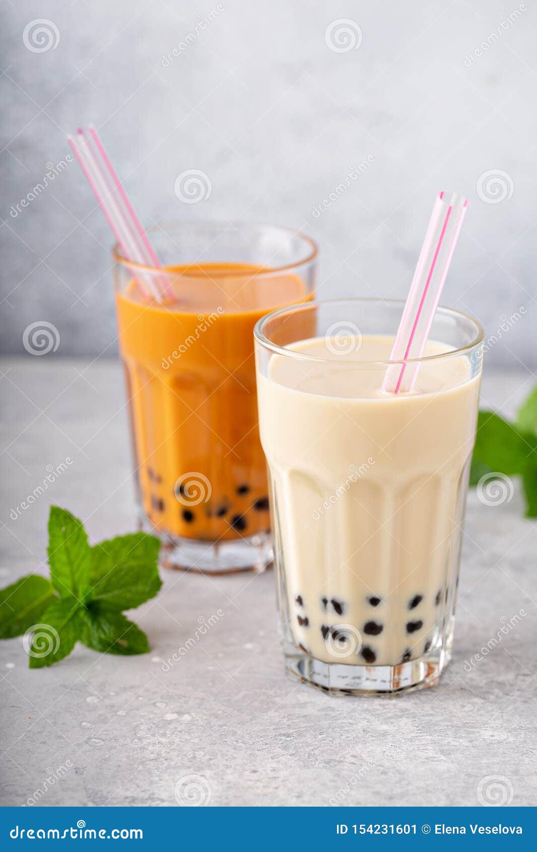 Boba Bubble Tea with Straws Stock Image Image of glasses, milkshake