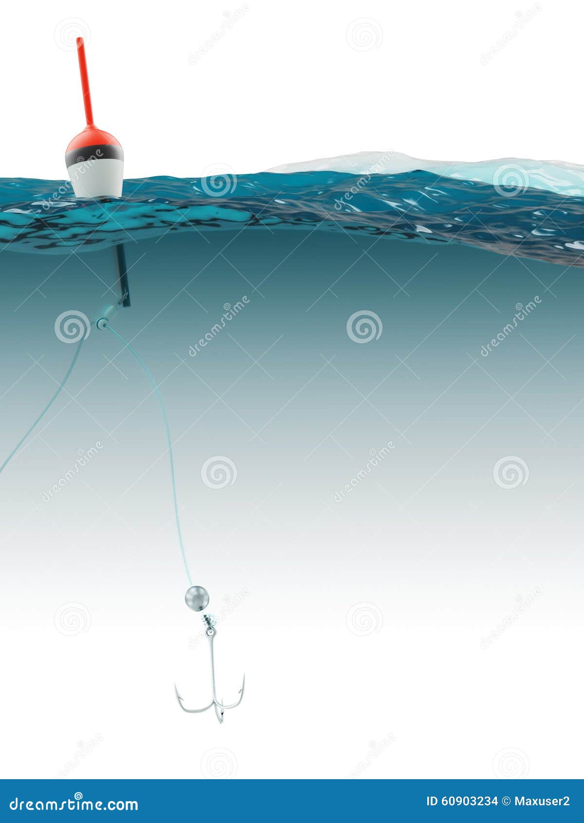 Bobber Com Linha De Pesca E Gancho Sob a água Ilustração Stock