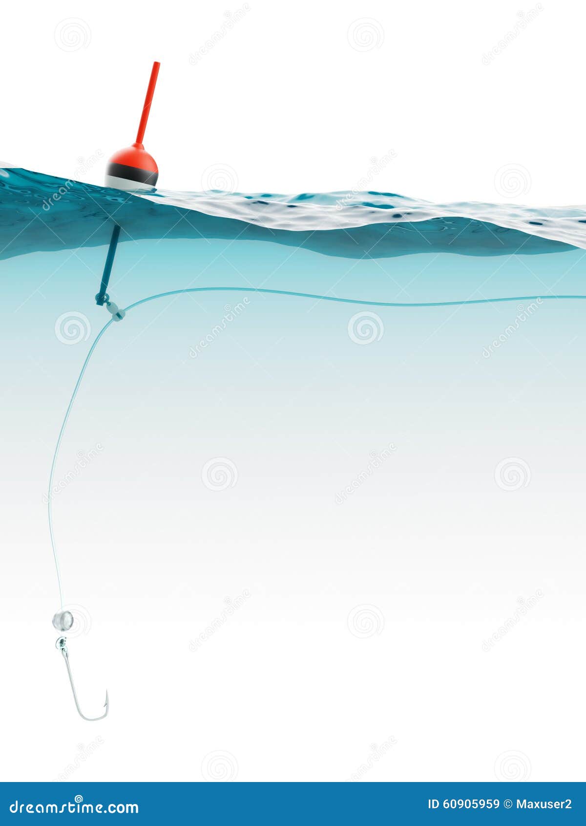 Bobber with Fishing Line and Hook Under Water Stock Illustration