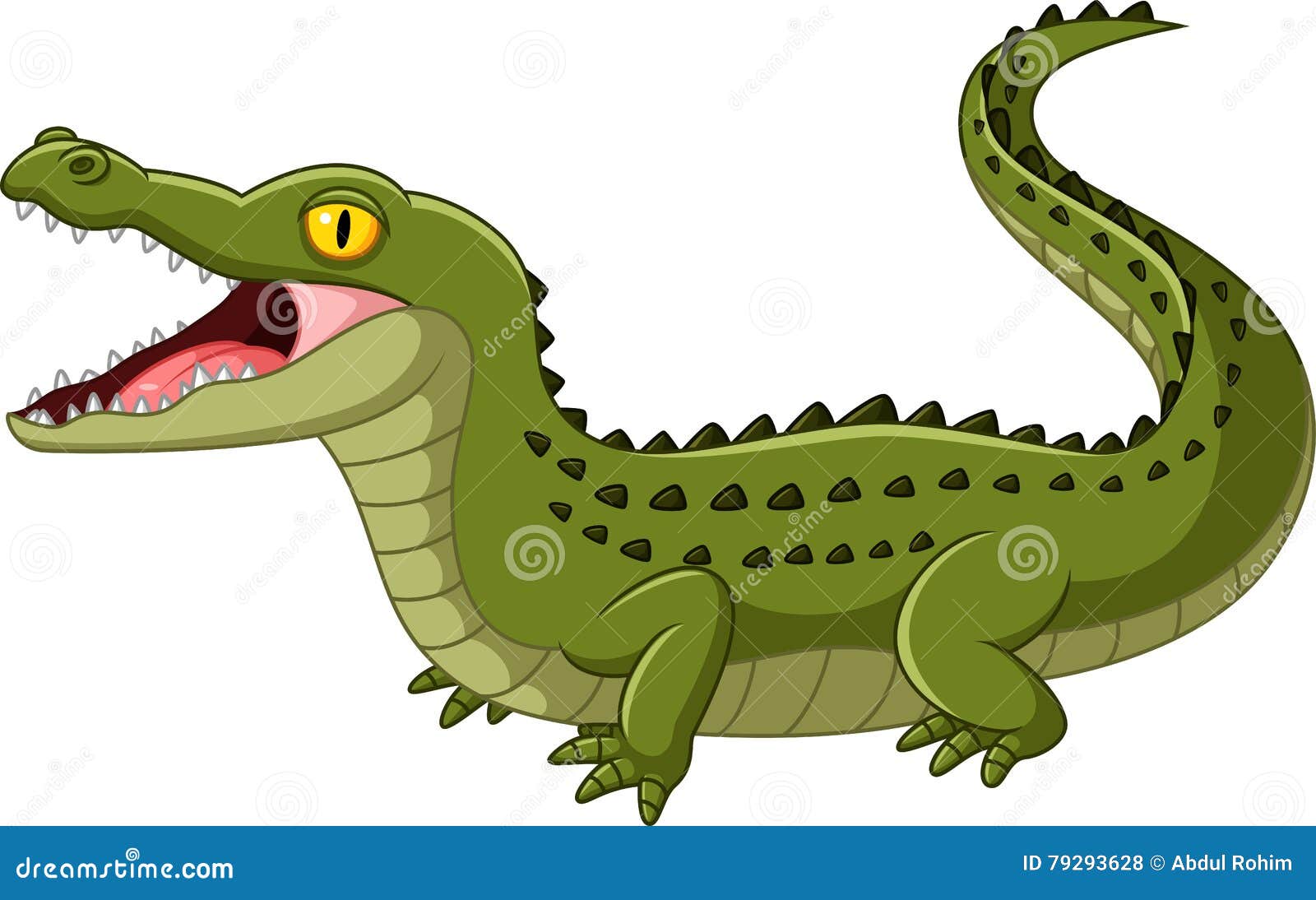 Crocodilo Bonito Com Birdie Na Boca Aberta Larga, Ilustração