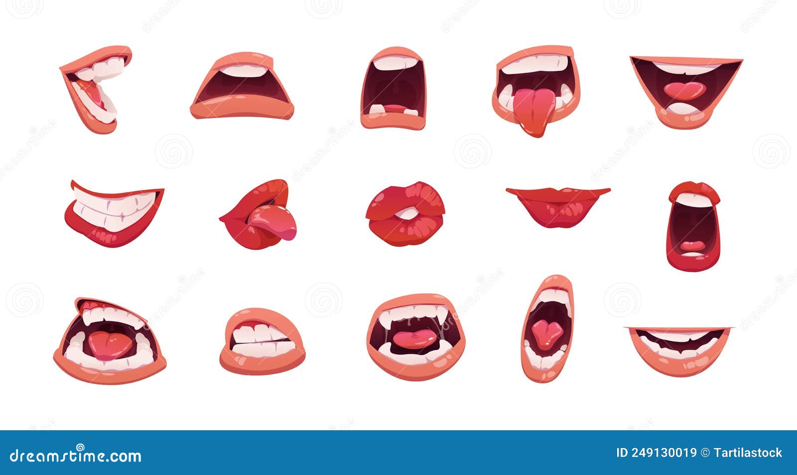 Conjunto de expressão de música de lábios de boca. lip poses para