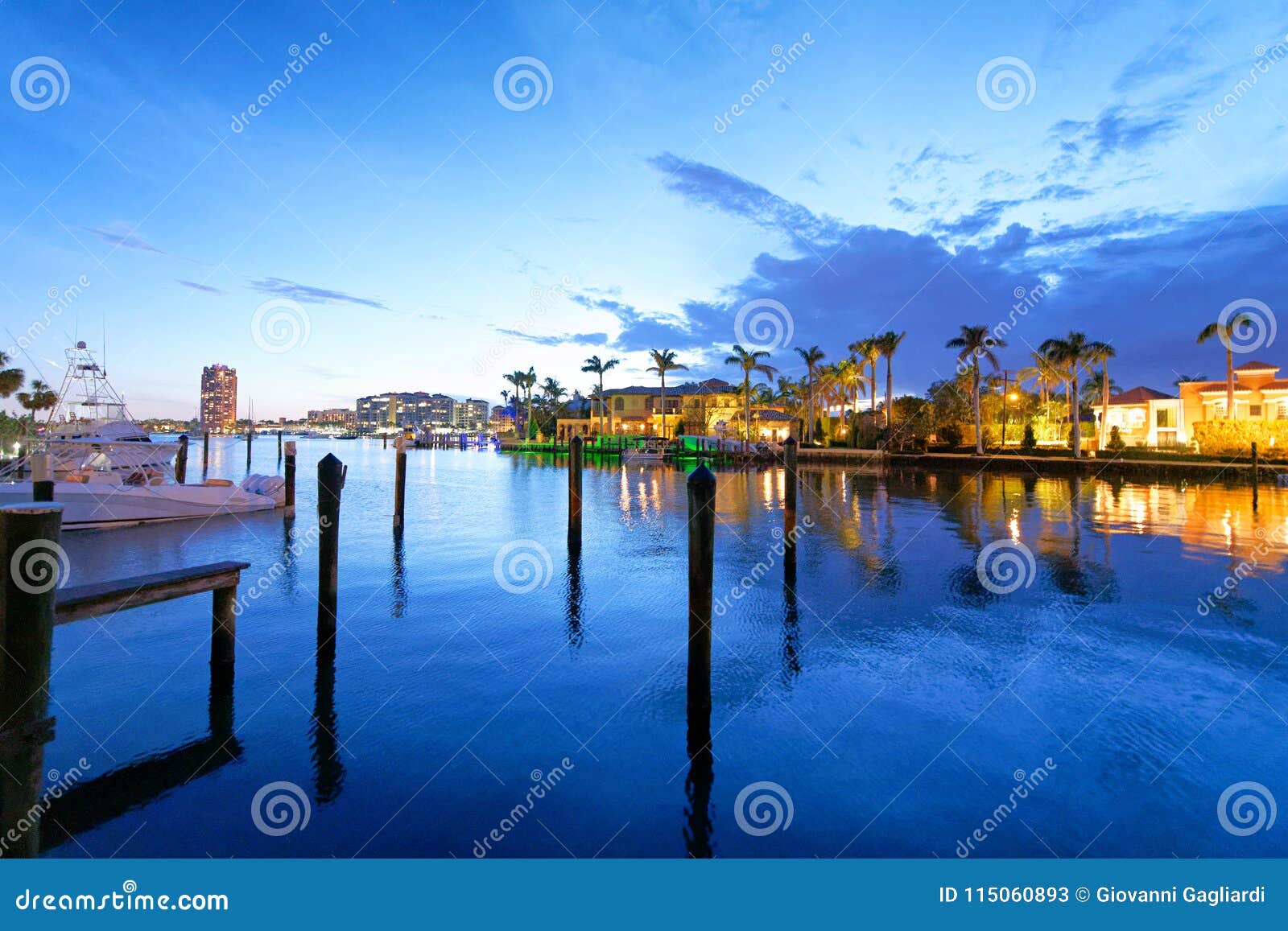 boca raton homes reflections at night, florida