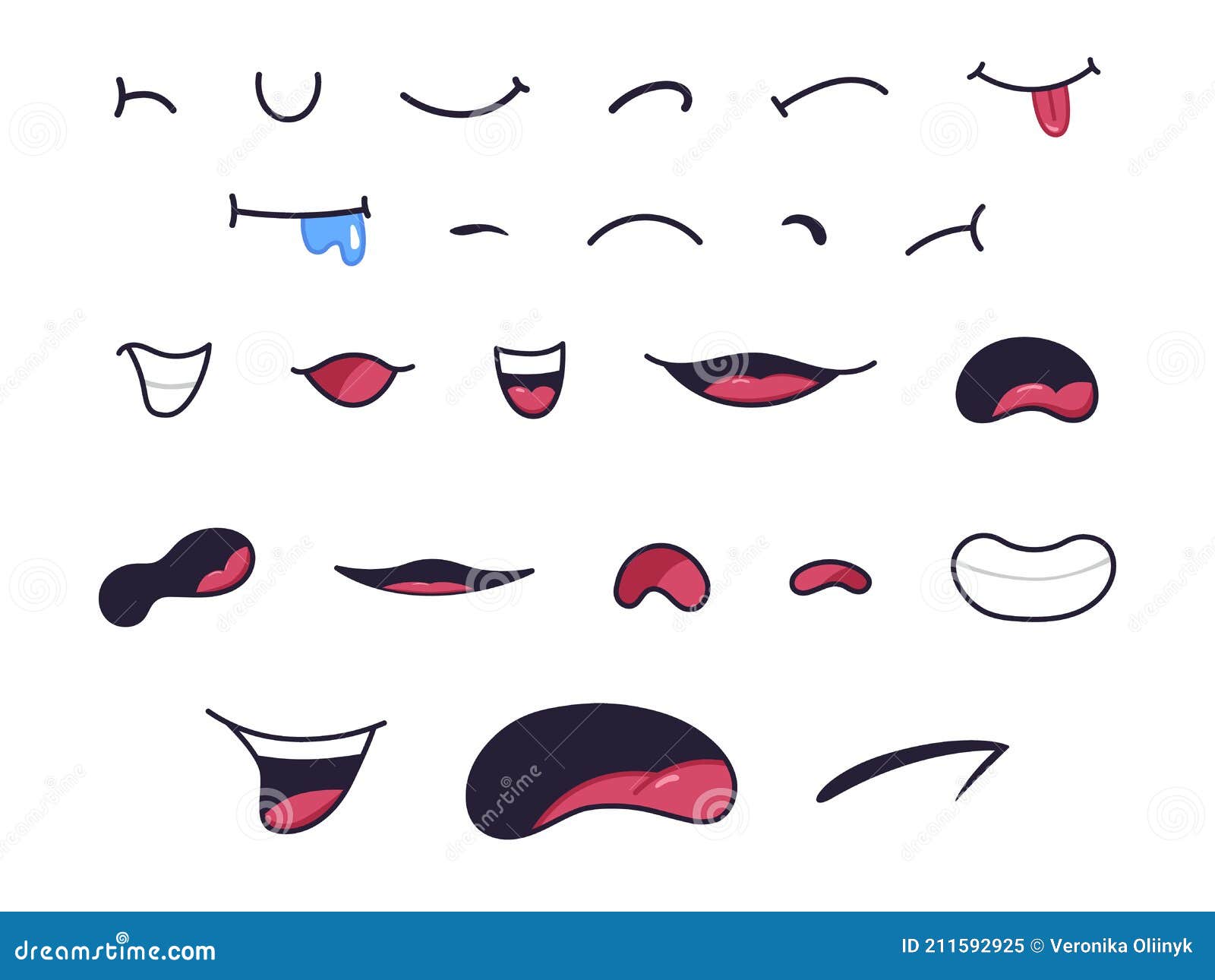 Bocas De Dibujos Animados. Caricatura Caracteres Graciosos Boca Con Dientes  De Labios Y Lengua Con Diversas Expresiones. Risa Furi Ilustración del  Vector - Ilustración de icono, riéndose: 211592925