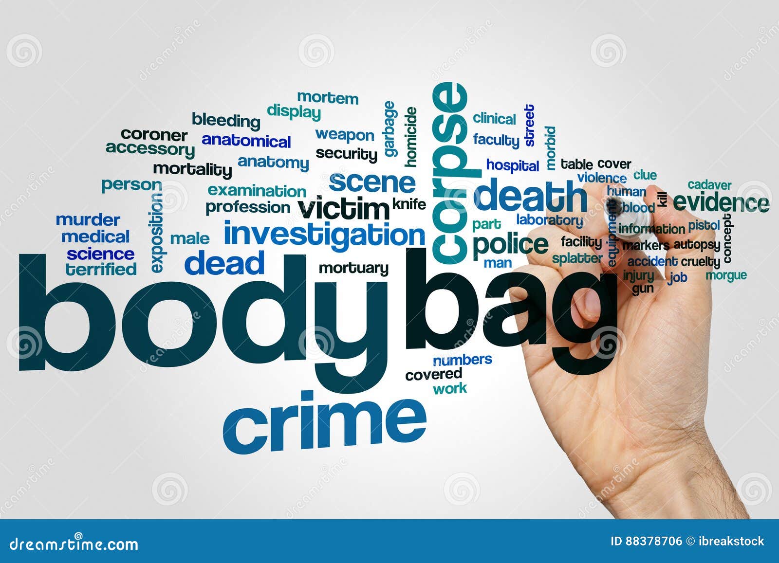 Body bag word cloud stock photo. Image of cruelty, morbid 88378706