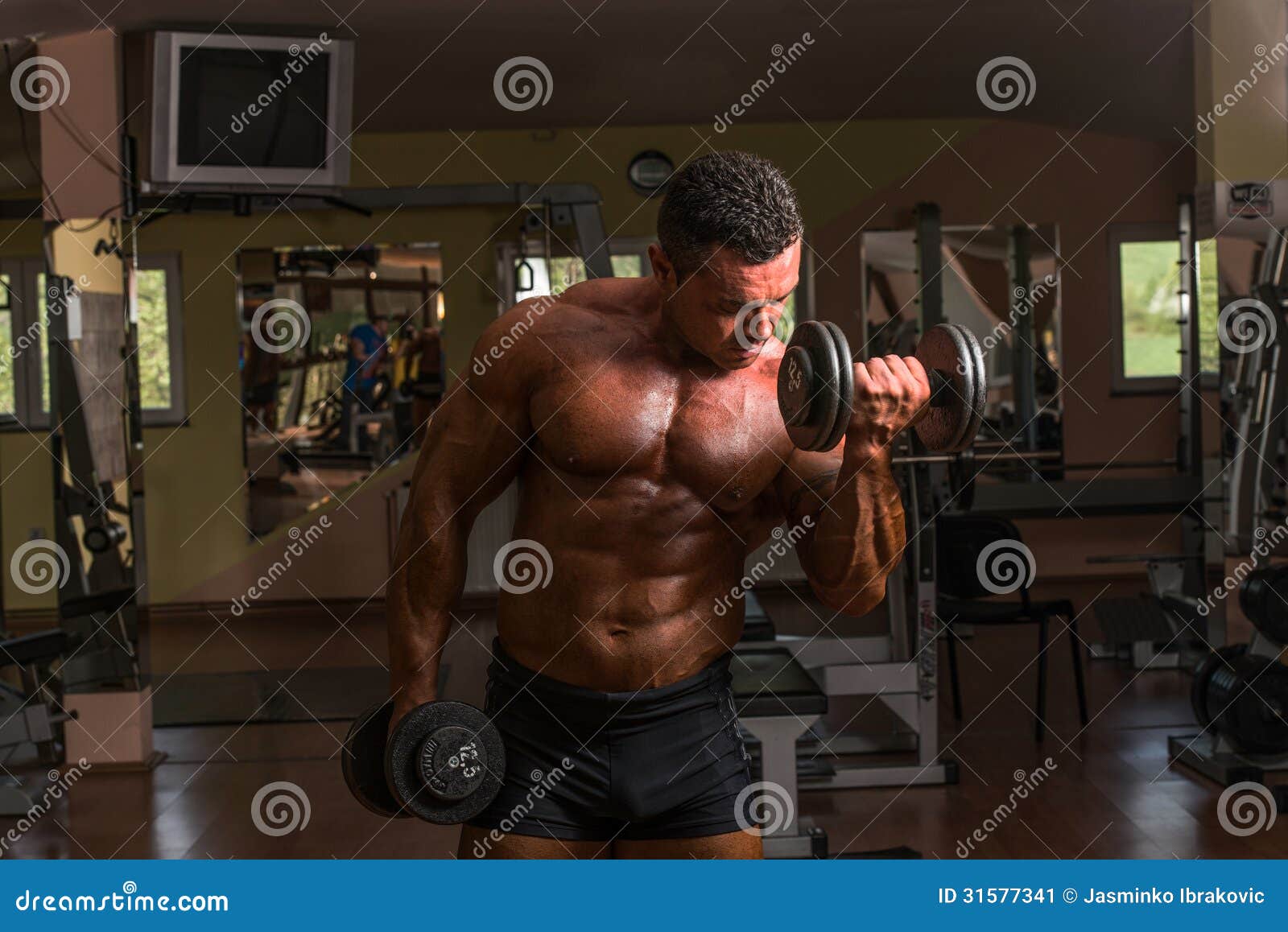 Body Builder Doing Heavy Weight Exercise Stock Image Image of