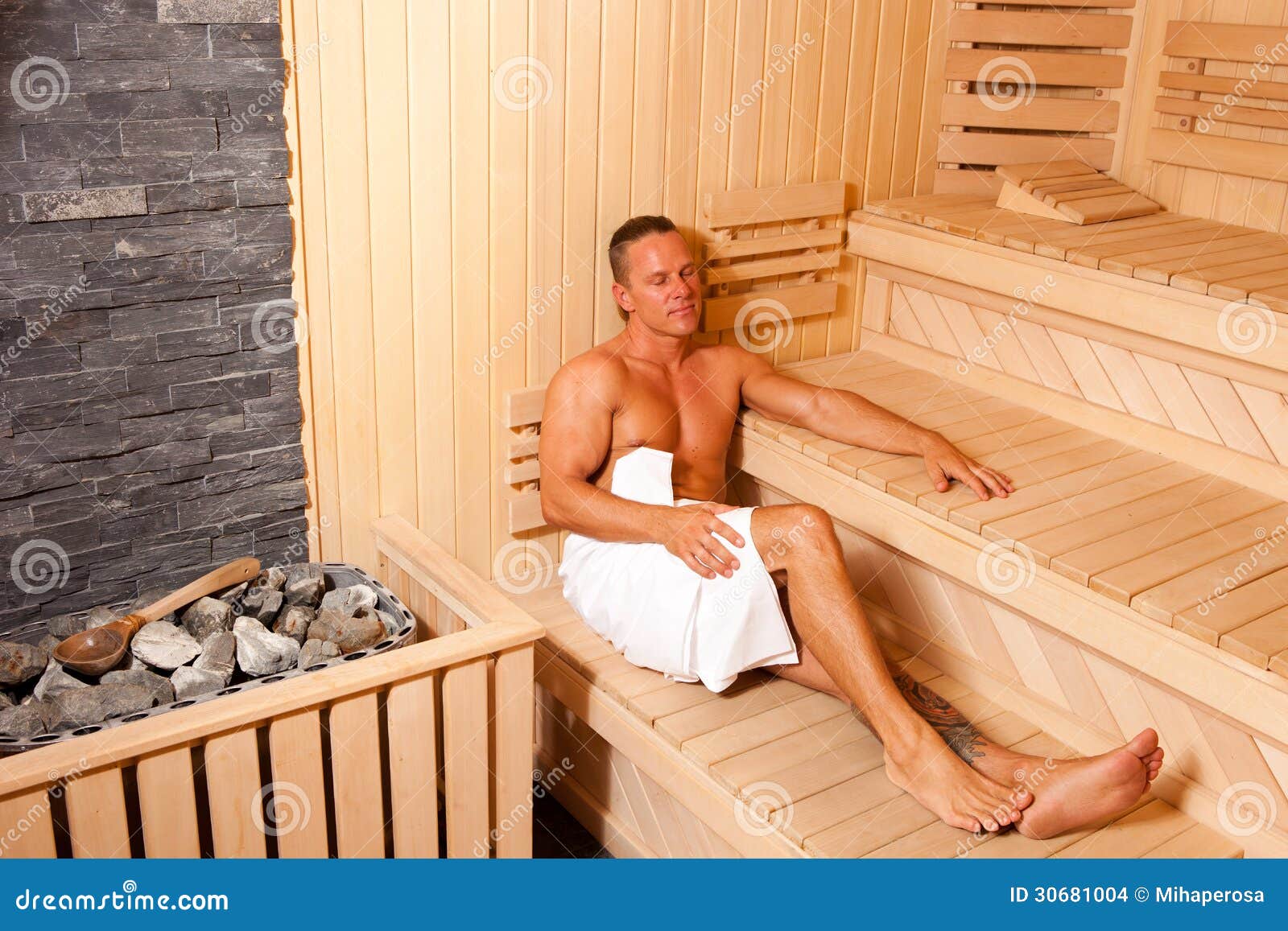 Body Builder Relaxing in Sauna Stock Photo Image of goodlooking