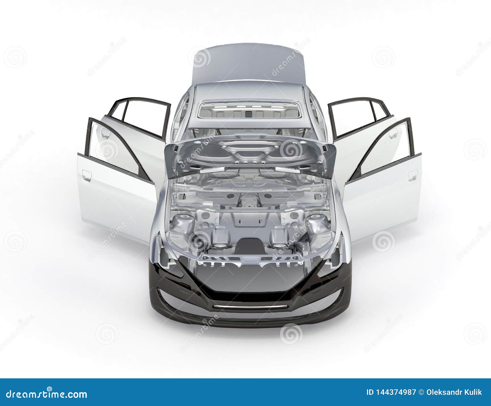 Body Car with No Wheel Front View on White Background 3d Stock