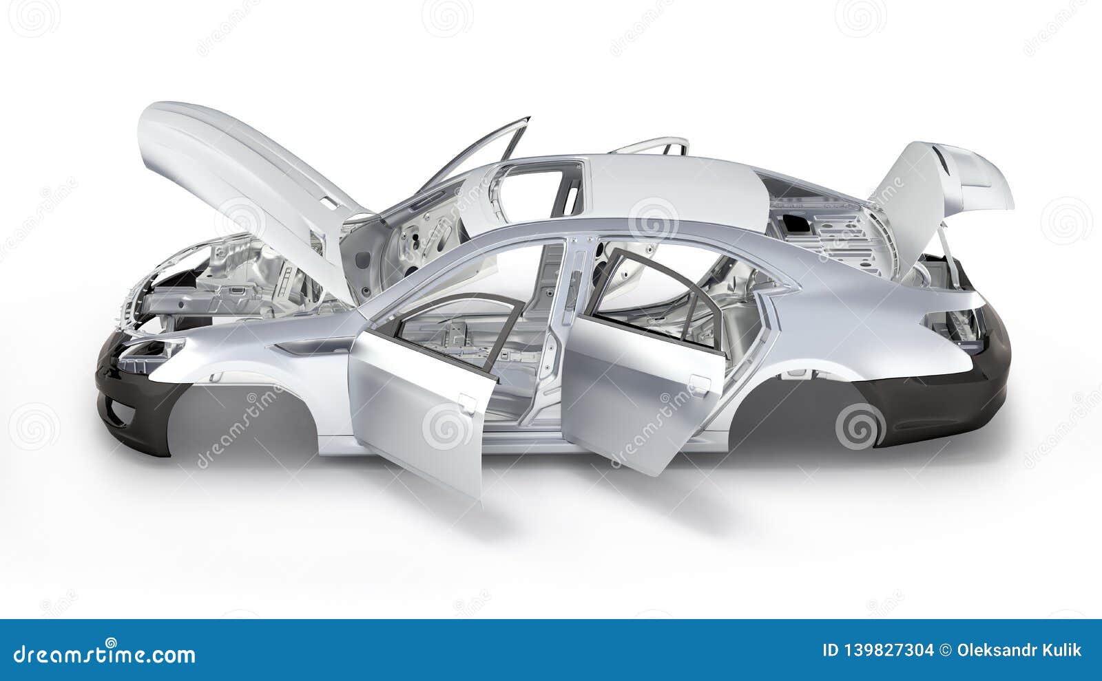 Body Car with No Wheel Side View on White Background 3d Stock