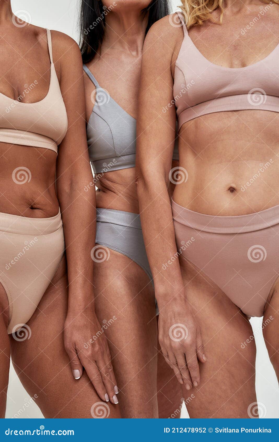 Body Care. Three Mature Women in Underwear Posing Half Naked in Studio  Against Light Background, Vertical Shot Stock Photo - Image of light,  friendship: 212478952