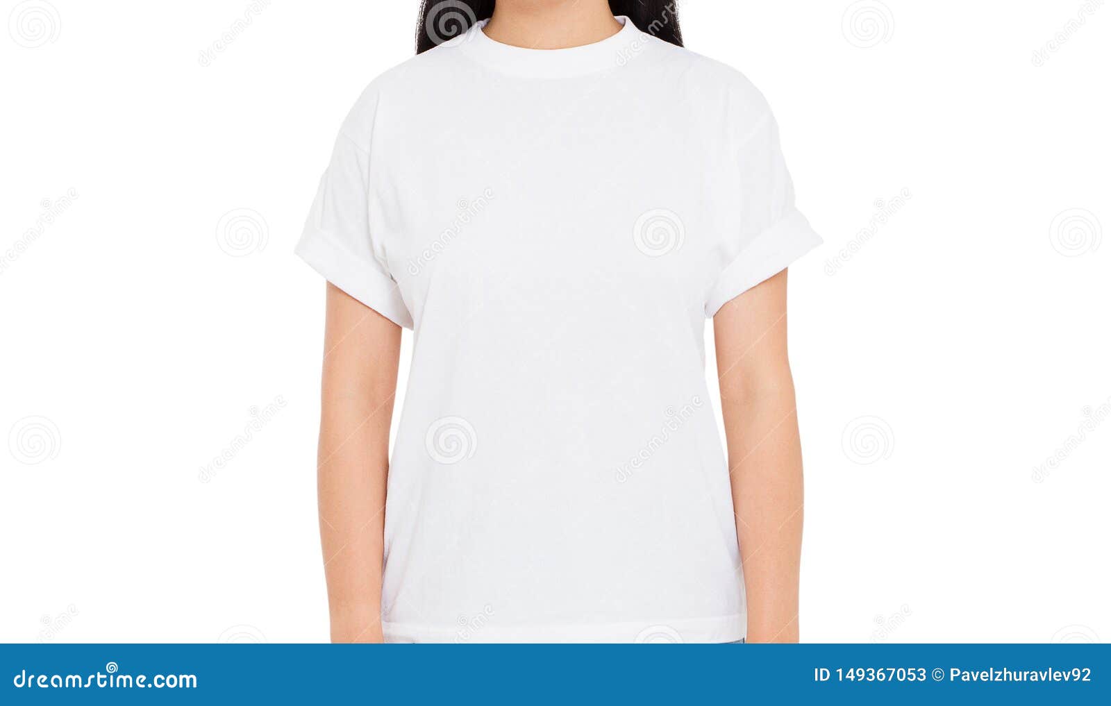 Download Closeup Body Of Girl In White T Shirt Mockup Isolated ...