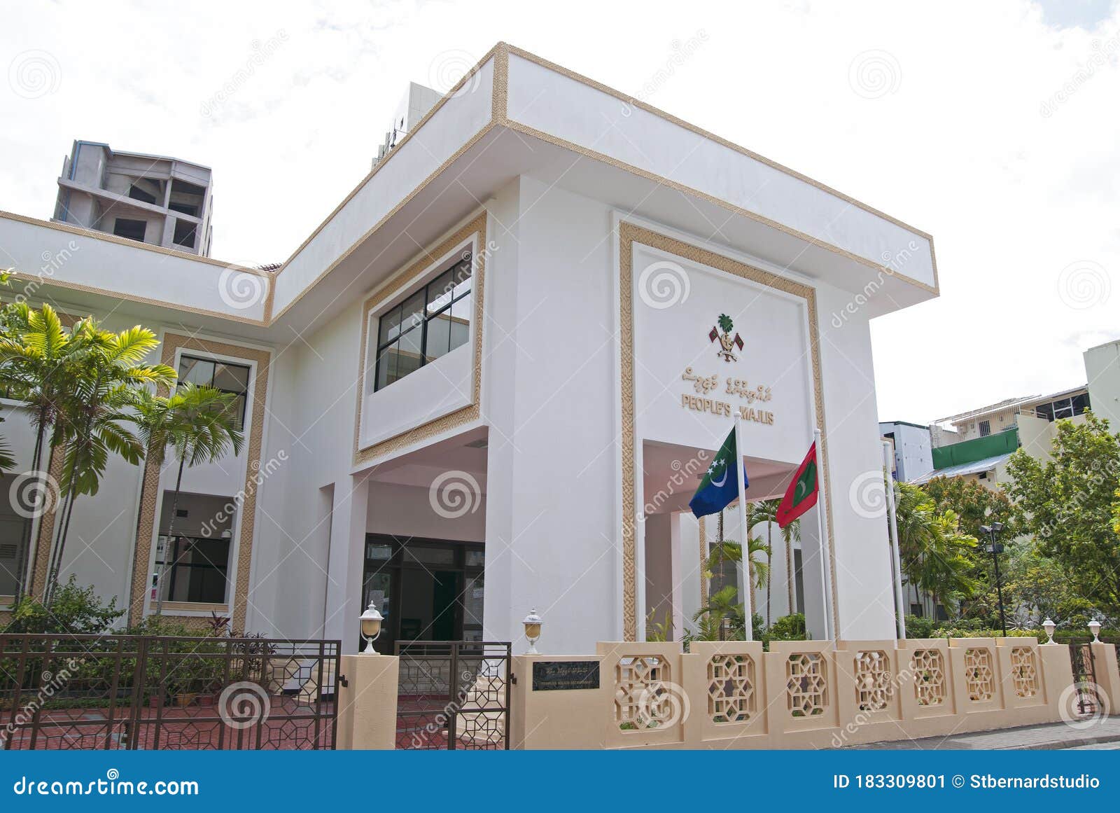 official front facade building of people`s majlis, the unicameral legislative body of republic of maldives at male, maldives