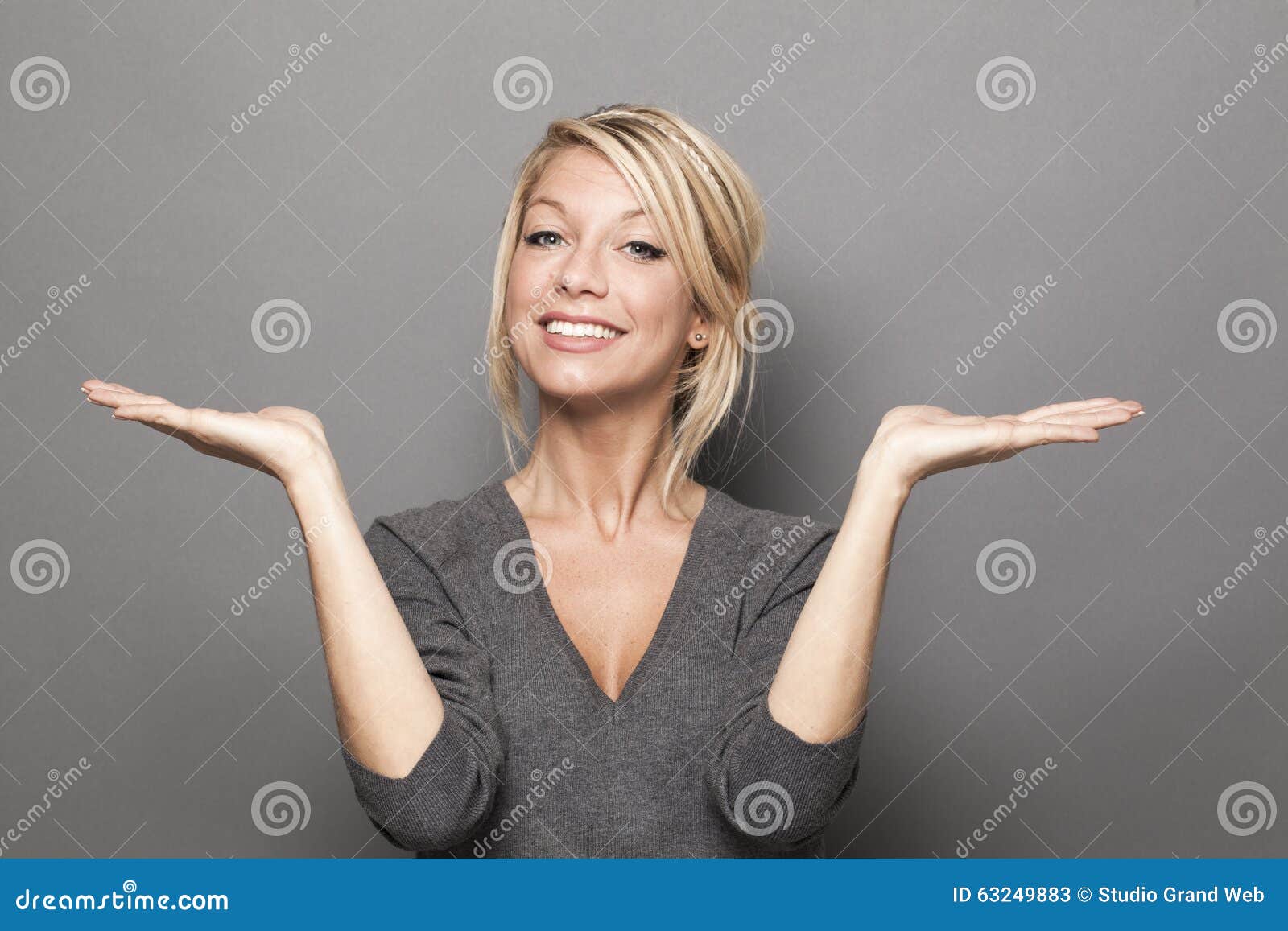 body language concept for satisfied 20s blond woman