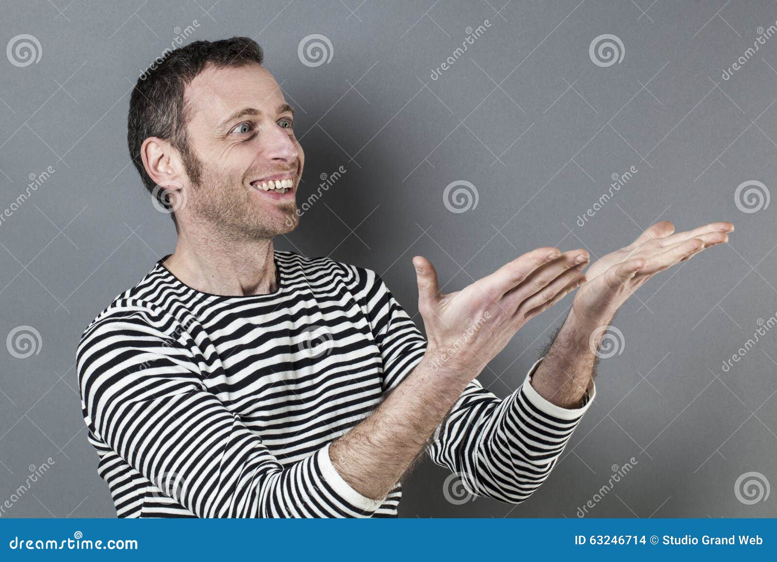 Body Language Concept For Thrilled 40s Man Showing 