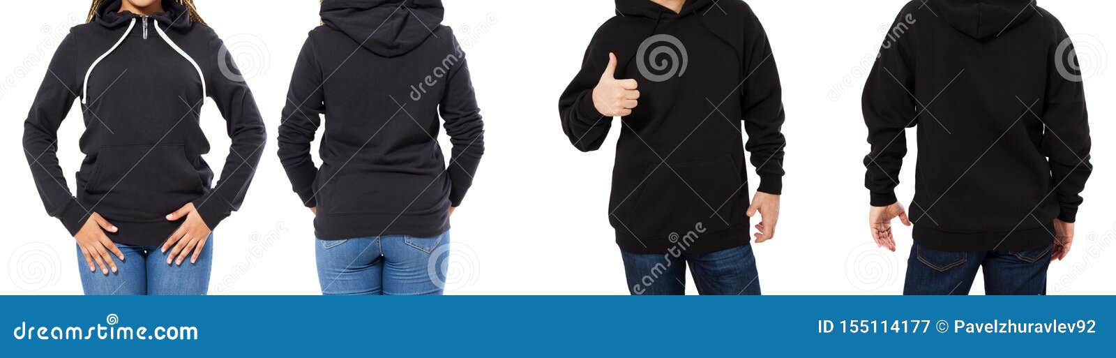 Download Body Of Man And Woman In Black Hoodie Mock Up Set Isolated ...