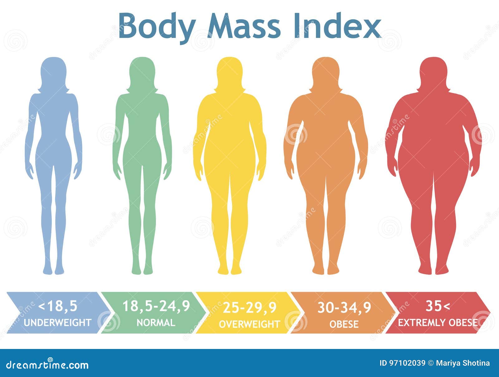 body mass index   from underweight to extremely obese. woman silhouettes with different obesity degrees.