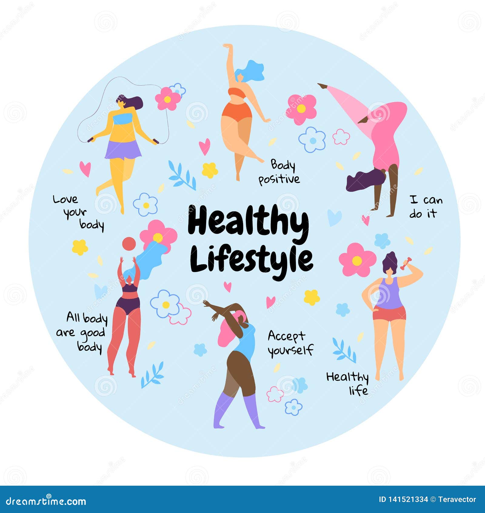 Body Positive Overweight Girls Healthy Lifestyle. Stock Vector -  Illustration of active, landing: 141521334
