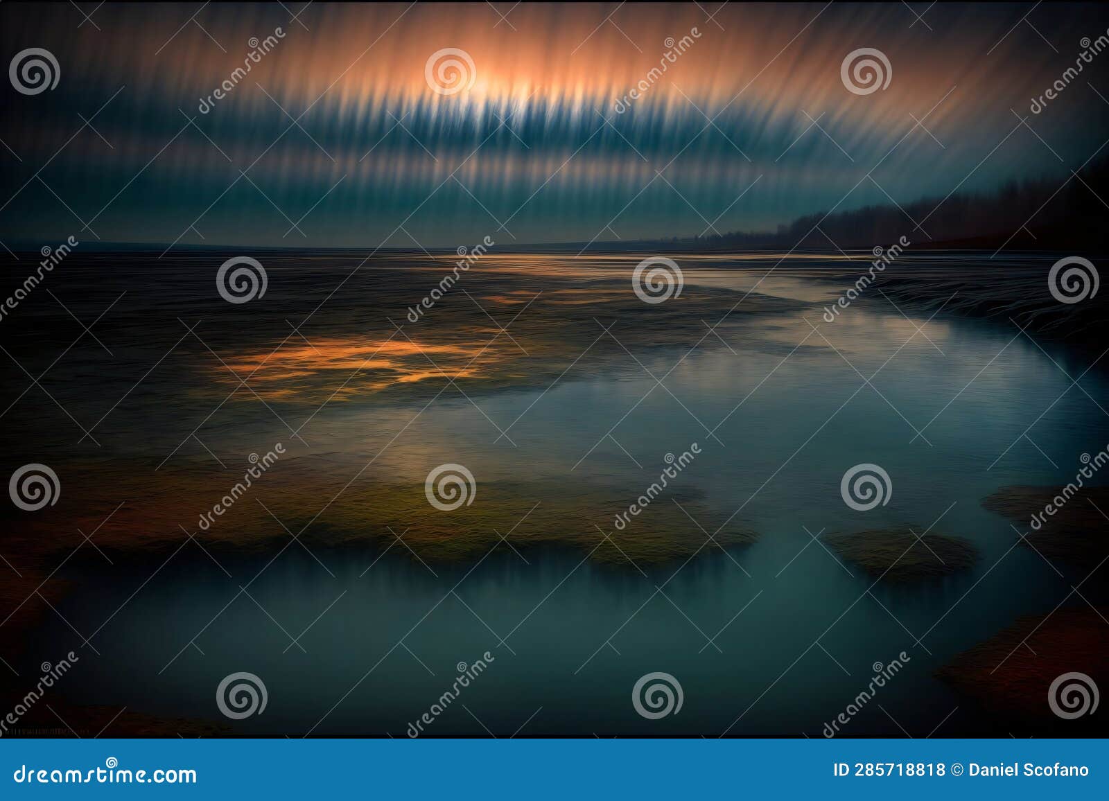 A Body of Water Surrounded by Land and Trees. Generative AI Stock Illustration Illustration of
