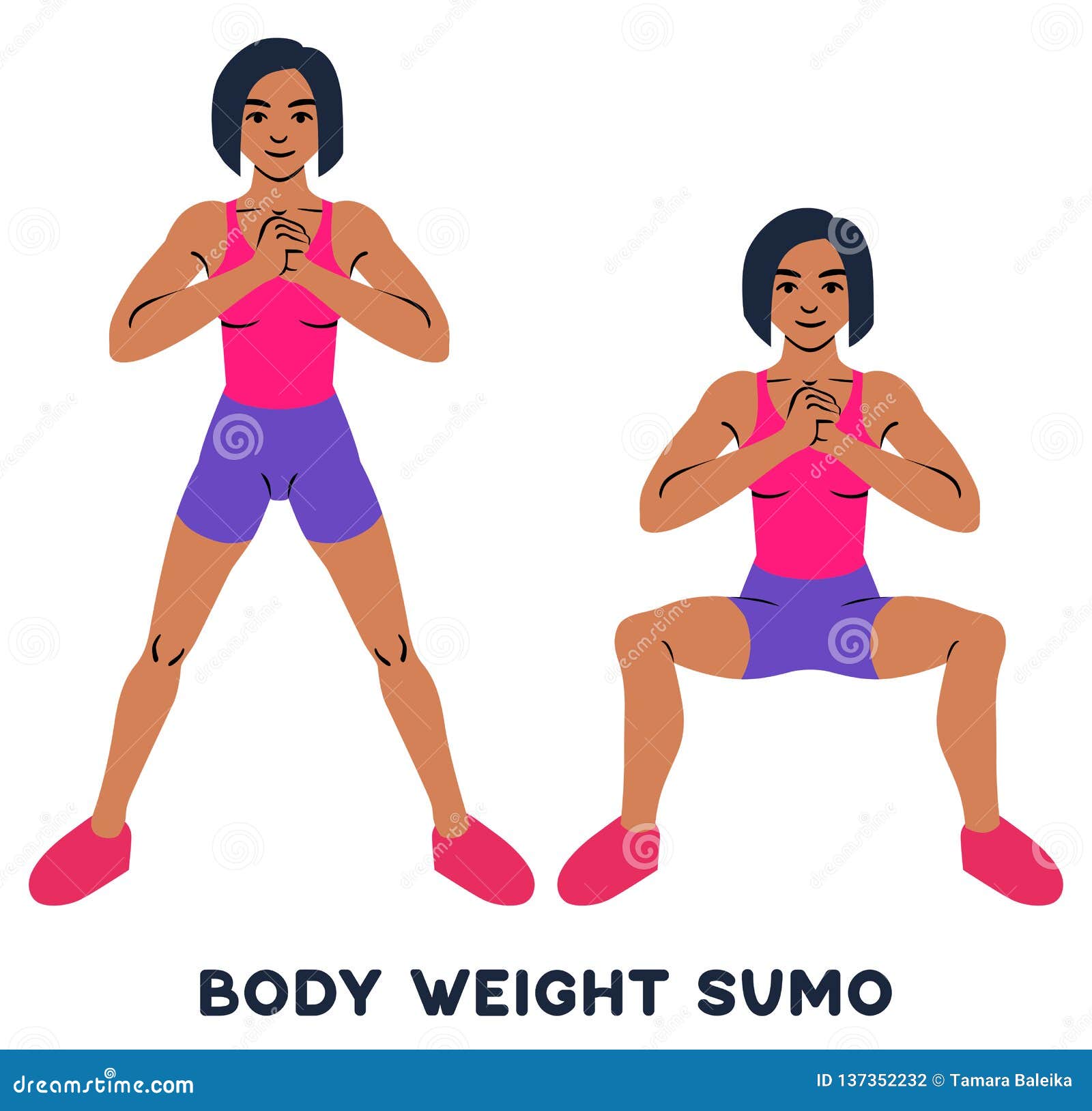 body weight sumo. wide stance squats. sport exersice. silhouettes of woman doing exercise. workout, training