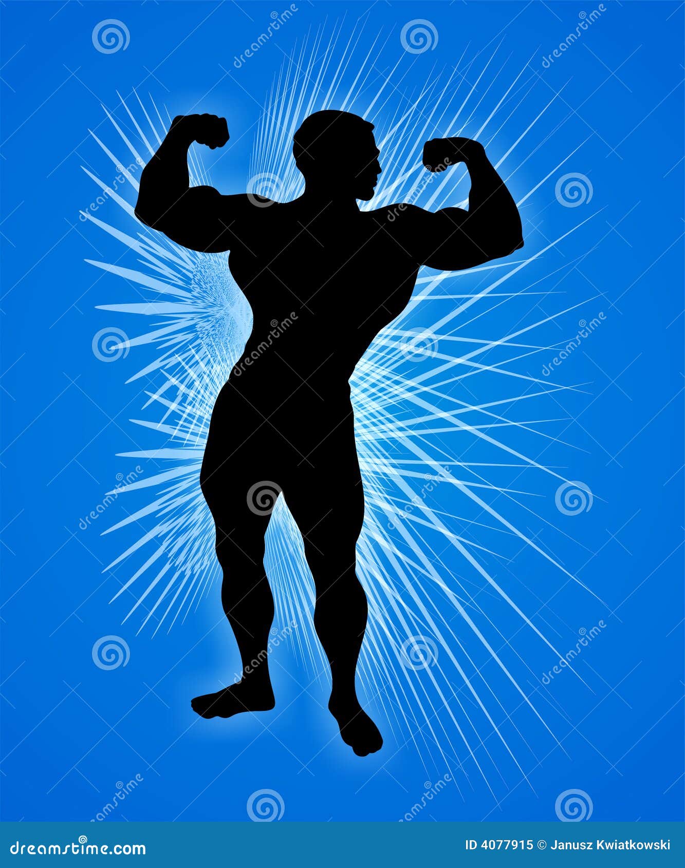 Silhouet van een bodybuilder op blauw
