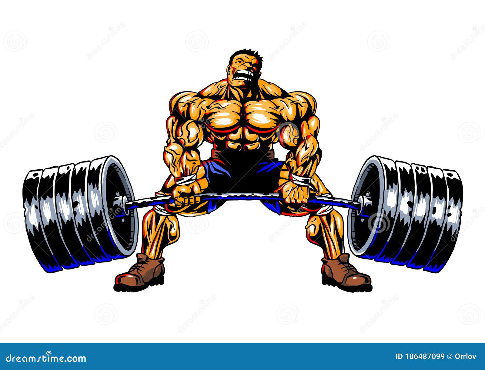 Man doing Sumo Barbell deadlifts exercise. Flat vector